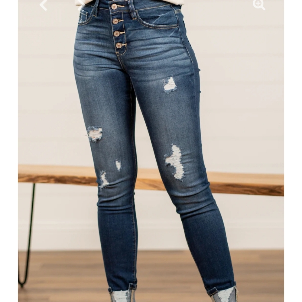 Kancan boys town button fly high rise distressed skinny jeans